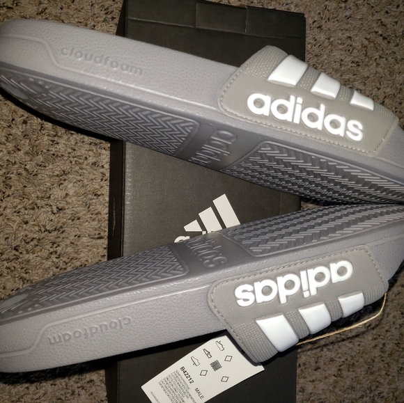 adidas | Shoes | Mens Adidas Aqua Slides Graywhite Sz 1 | Poshmark